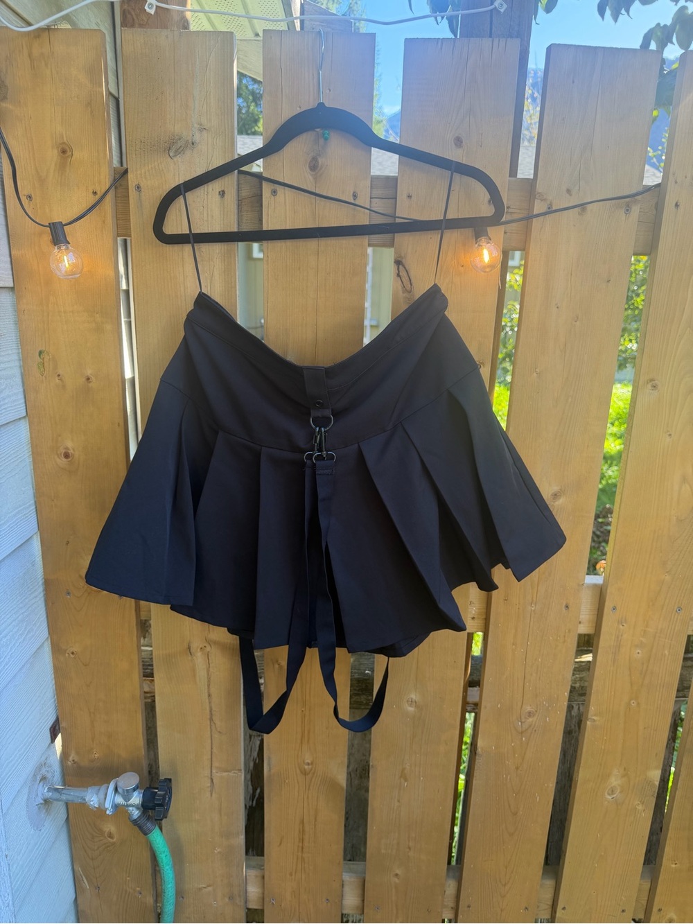 Killstar Black Pleated Mini Skort with Buckle Strap Detail
